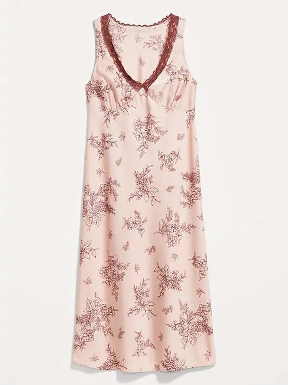 OLD NAVY LACE-TRIM SATIN MIDI DRESS – PINK FLORAL, SIZE LARGE